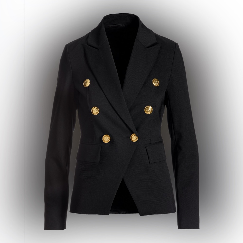 Boston Proper Black Double-Breasted Blazer with Gold Buttons